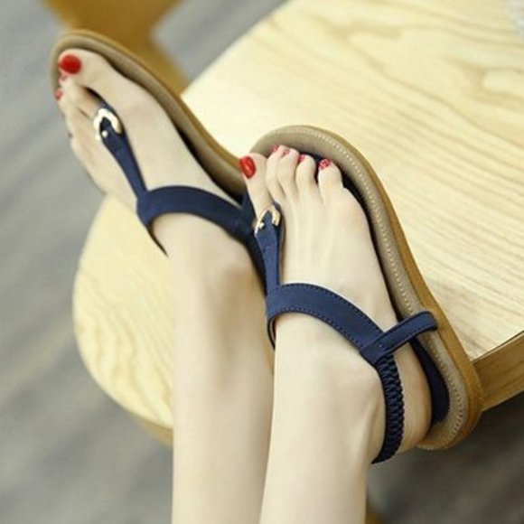 Women's Classic Bohemian Metal Buckle Thong Ankle Sandals Black Size 40 - Picture 3 of 10